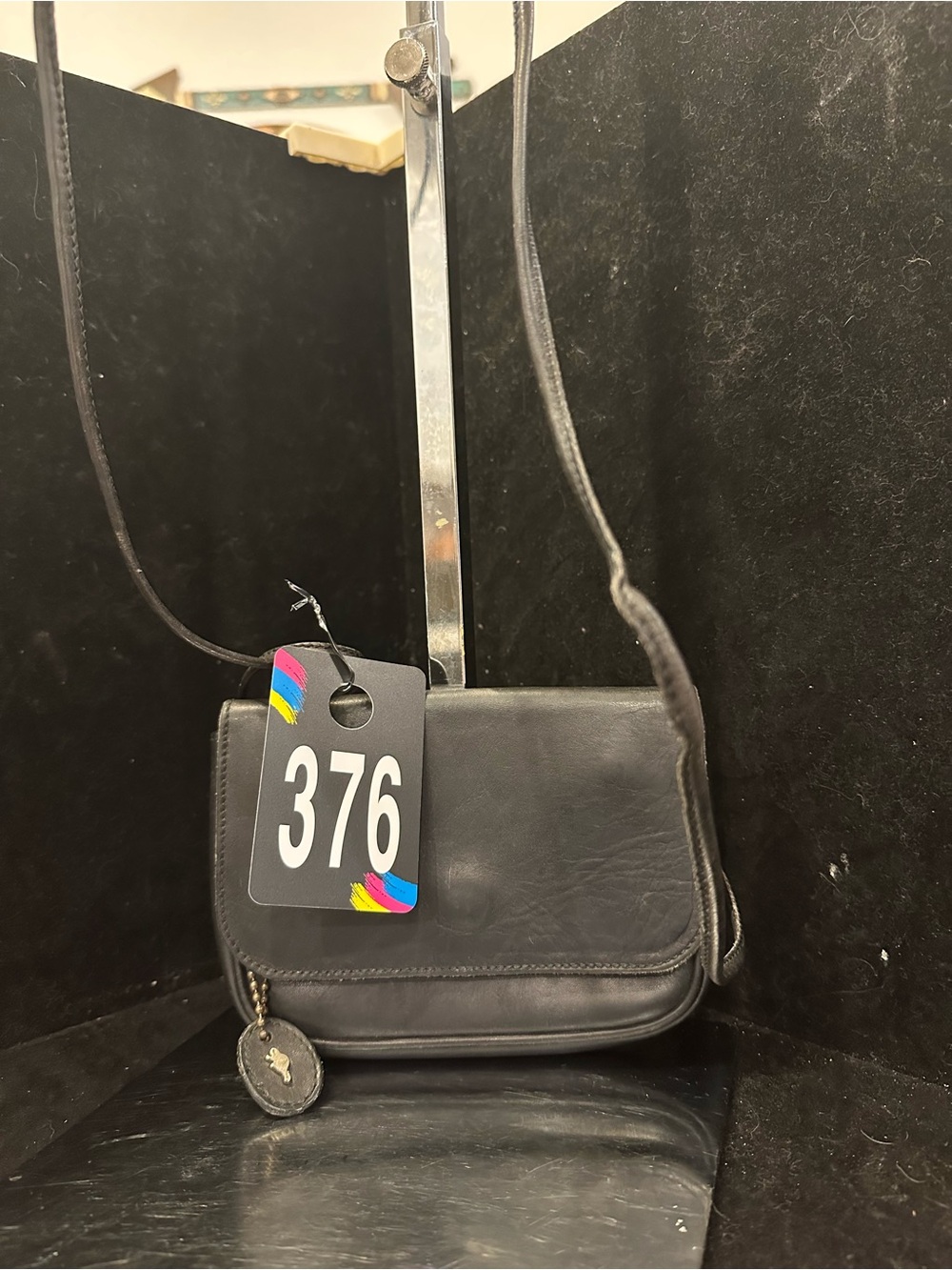 Roots #376 Mini  Black Leather Crossbody Bag